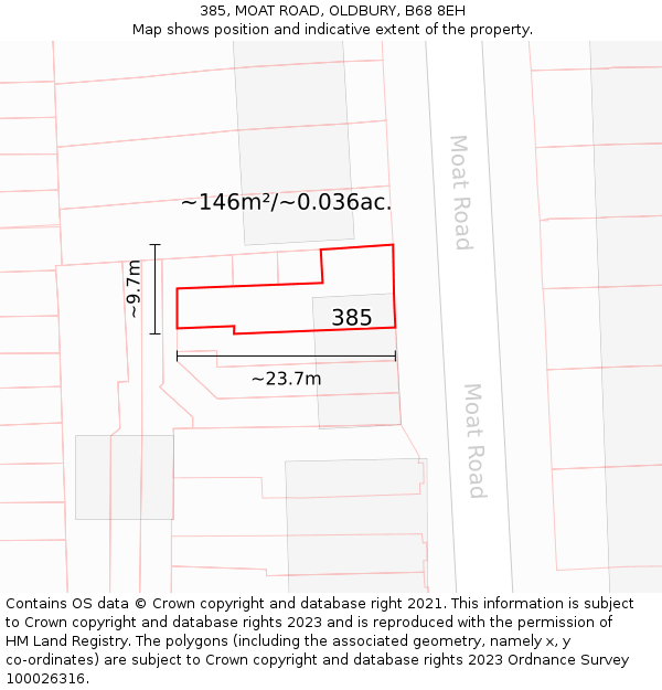 385, MOAT ROAD, OLDBURY, B68 8EH: Plot and title map