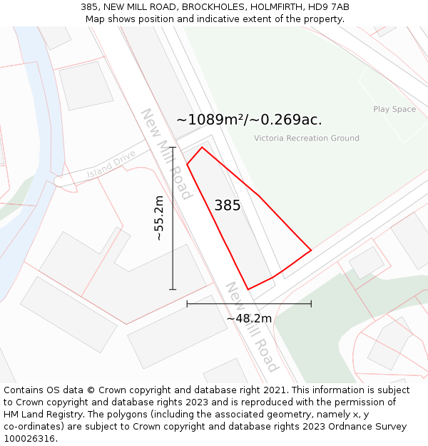 385, NEW MILL ROAD, BROCKHOLES, HOLMFIRTH, HD9 7AB: Plot and title map