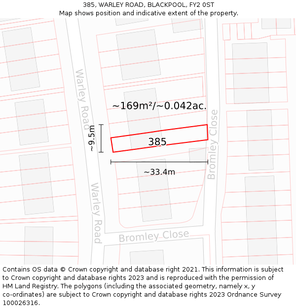 385, WARLEY ROAD, BLACKPOOL, FY2 0ST: Plot and title map
