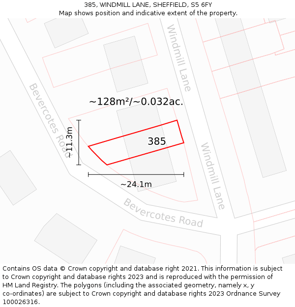 385, WINDMILL LANE, SHEFFIELD, S5 6FY: Plot and title map