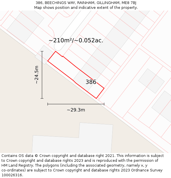 386, BEECHINGS WAY, RAINHAM, GILLINGHAM, ME8 7BJ: Plot and title map