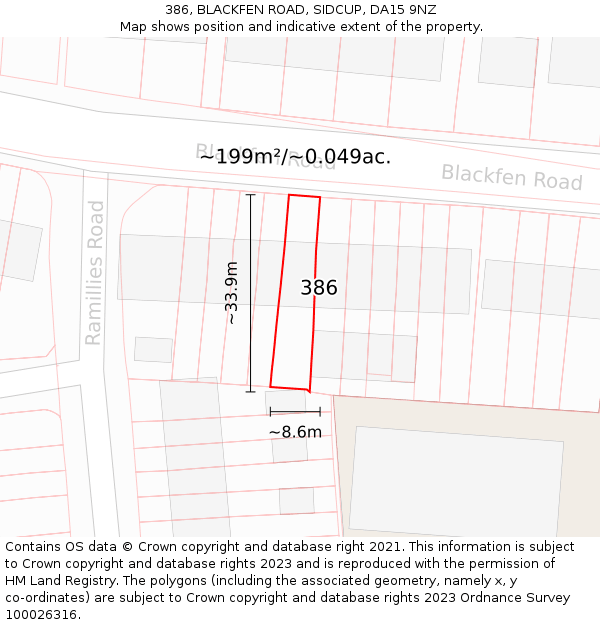 386, BLACKFEN ROAD, SIDCUP, DA15 9NZ: Plot and title map