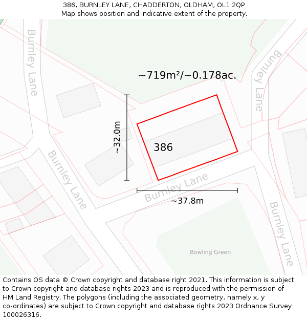 386, BURNLEY LANE, CHADDERTON, OLDHAM, OL1 2QP: Plot and title map