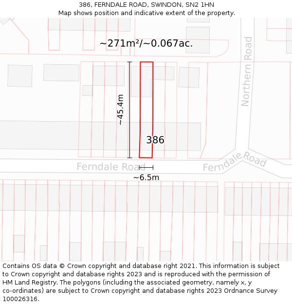 386, FERNDALE ROAD, SWINDON, SN2 1HN: Plot and title map