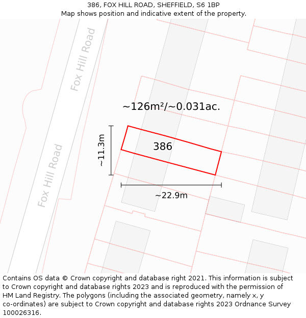 386, FOX HILL ROAD, SHEFFIELD, S6 1BP: Plot and title map