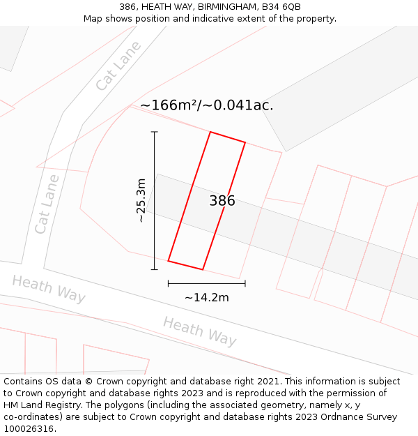 386, HEATH WAY, BIRMINGHAM, B34 6QB: Plot and title map