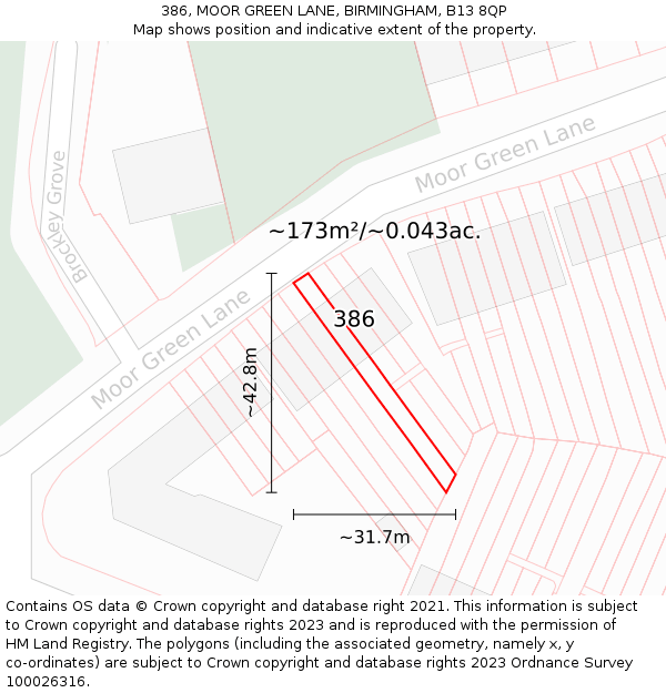 386, MOOR GREEN LANE, BIRMINGHAM, B13 8QP: Plot and title map