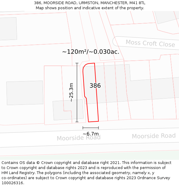 386, MOORSIDE ROAD, URMSTON, MANCHESTER, M41 8TL: Plot and title map