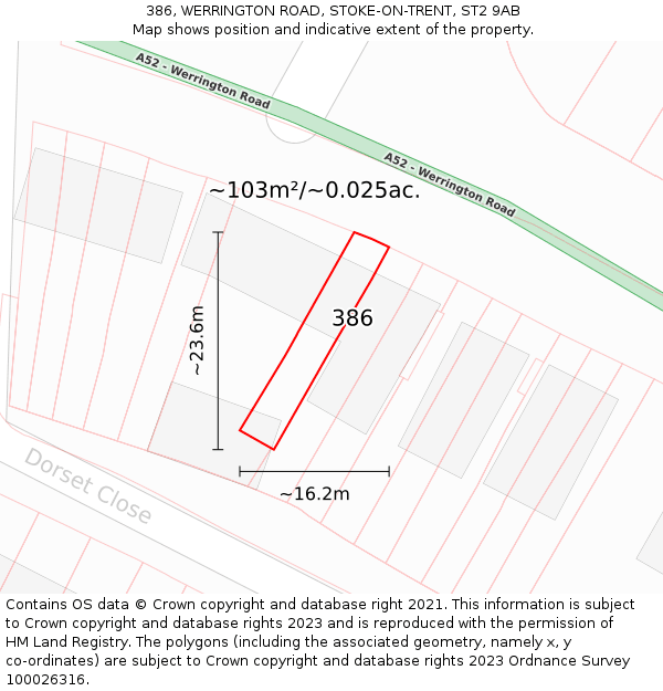 386, WERRINGTON ROAD, STOKE-ON-TRENT, ST2 9AB: Plot and title map
