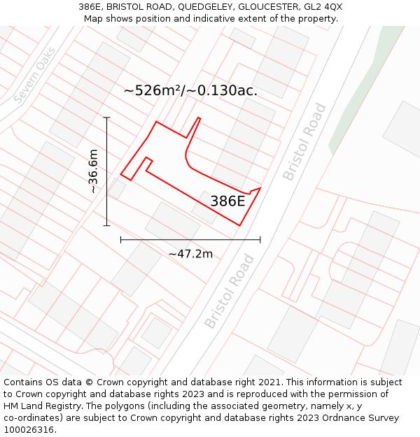386E, BRISTOL ROAD, QUEDGELEY, GLOUCESTER, GL2 4QX: Plot and title map