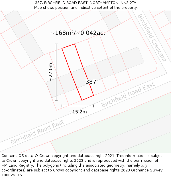 387, BIRCHFIELD ROAD EAST, NORTHAMPTON, NN3 2TA: Plot and title map