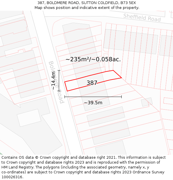 387, BOLDMERE ROAD, SUTTON COLDFIELD, B73 5EX: Plot and title map