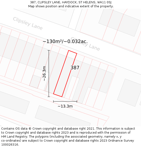 387, CLIPSLEY LANE, HAYDOCK, ST HELENS, WA11 0SJ: Plot and title map