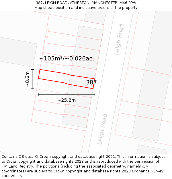 387, LEIGH ROAD, ATHERTON, MANCHESTER, M46 0PW: Plot and title map