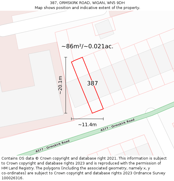 387, ORMSKIRK ROAD, WIGAN, WN5 9DH: Plot and title map