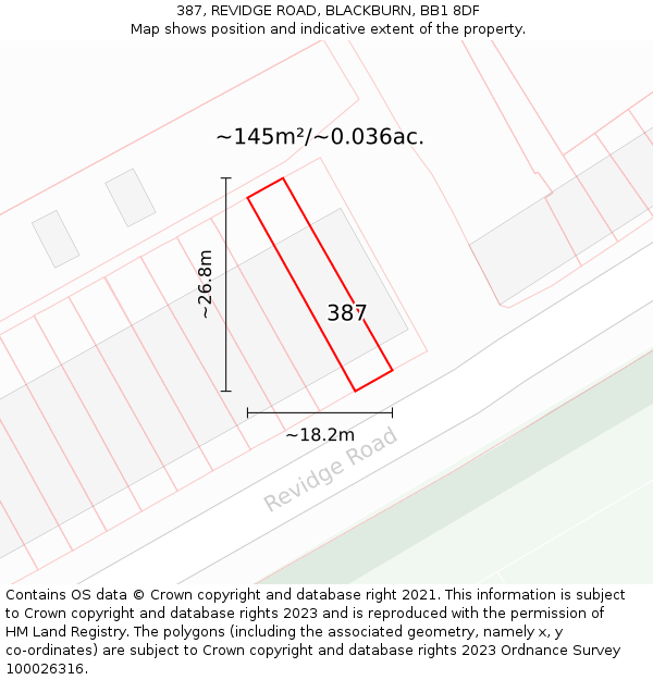 387, REVIDGE ROAD, BLACKBURN, BB1 8DF: Plot and title map