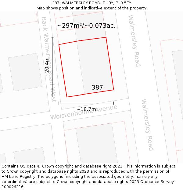 387, WALMERSLEY ROAD, BURY, BL9 5EY: Plot and title map