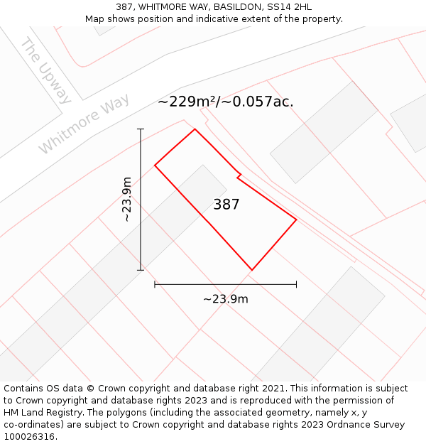 387, WHITMORE WAY, BASILDON, SS14 2HL: Plot and title map