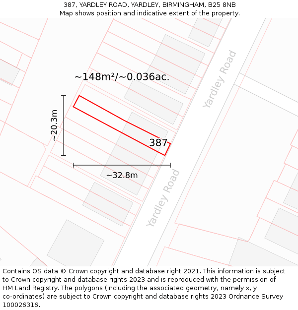 387, YARDLEY ROAD, YARDLEY, BIRMINGHAM, B25 8NB: Plot and title map