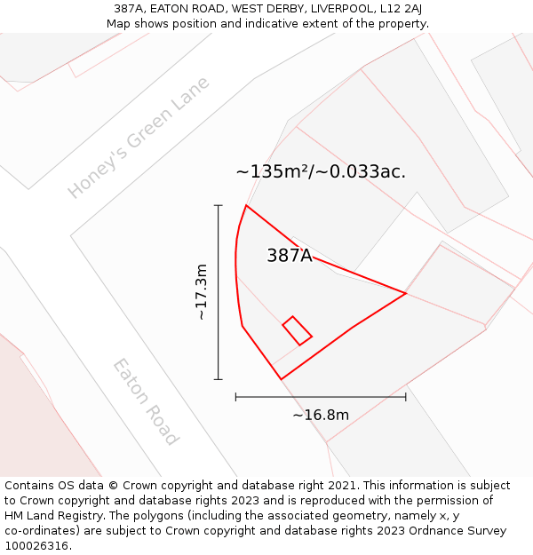 387A, EATON ROAD, WEST DERBY, LIVERPOOL, L12 2AJ: Plot and title map