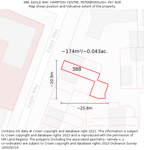 388, EAGLE WAY, HAMPTON CENTRE, PETERBOROUGH, PE7 8GR: Plot and title map