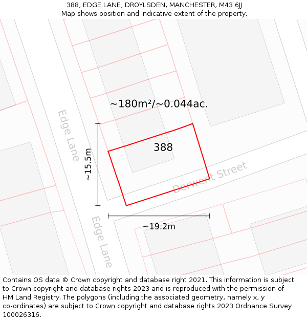 388, EDGE LANE, DROYLSDEN, MANCHESTER, M43 6JJ: Plot and title map