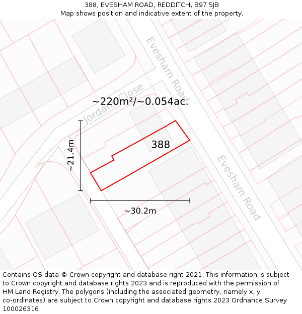 388, EVESHAM ROAD, REDDITCH, B97 5JB: Plot and title map