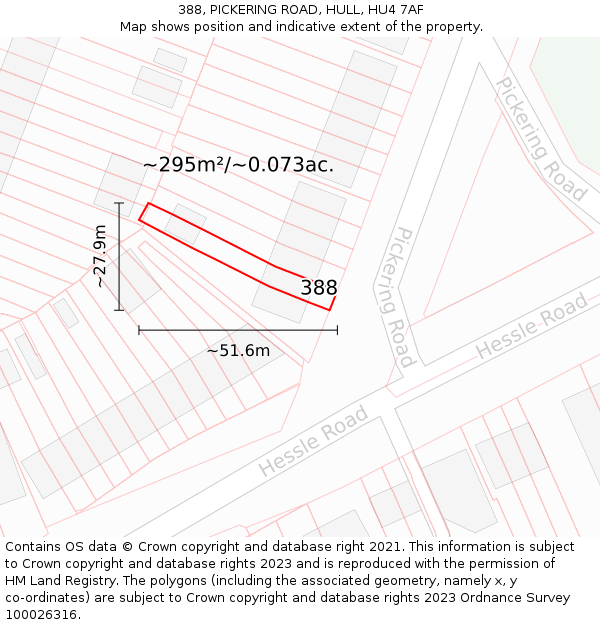 388, PICKERING ROAD, HULL, HU4 7AF: Plot and title map