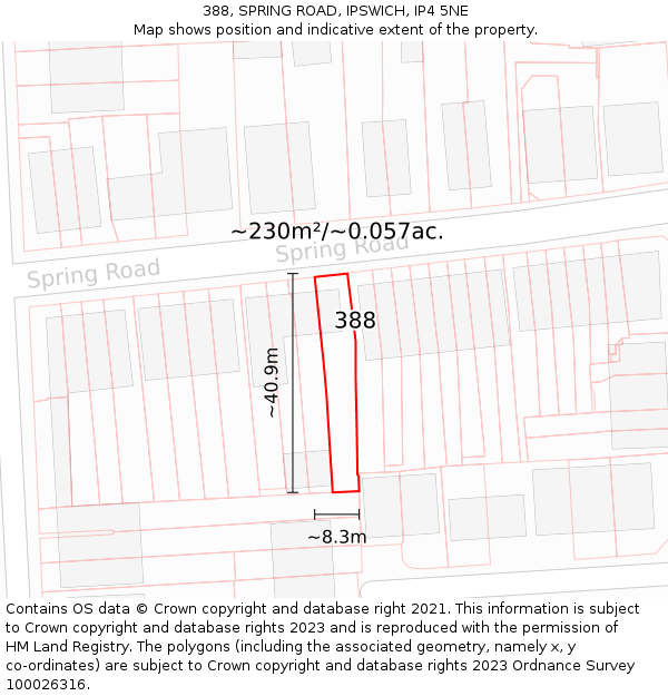 388, SPRING ROAD, IPSWICH, IP4 5NE: Plot and title map