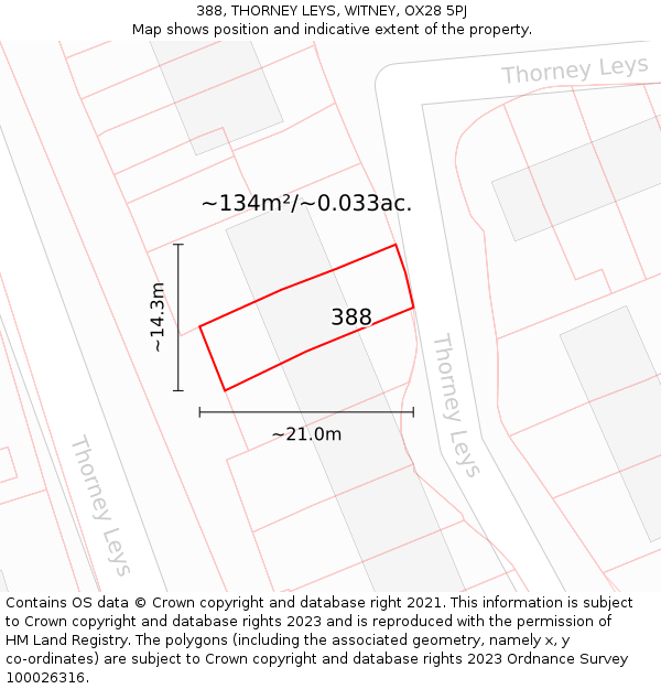 388, THORNEY LEYS, WITNEY, OX28 5PJ: Plot and title map