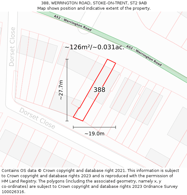 388, WERRINGTON ROAD, STOKE-ON-TRENT, ST2 9AB: Plot and title map
