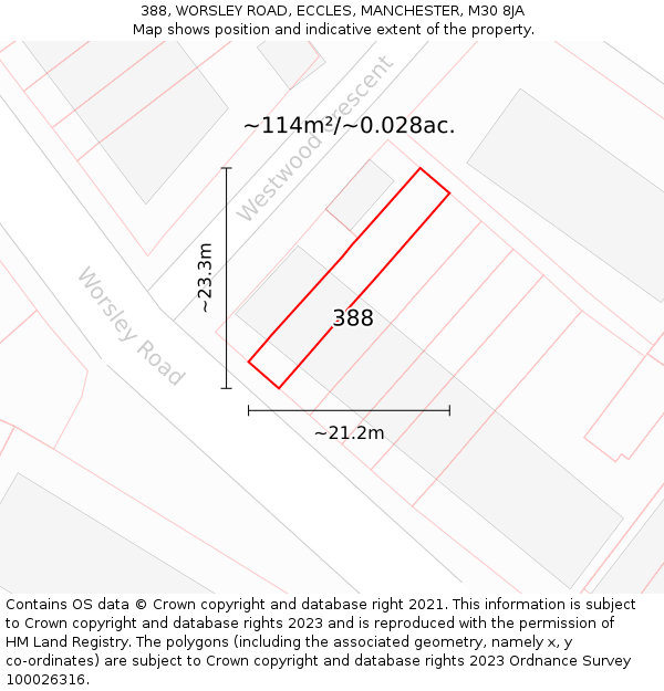 388, WORSLEY ROAD, ECCLES, MANCHESTER, M30 8JA: Plot and title map