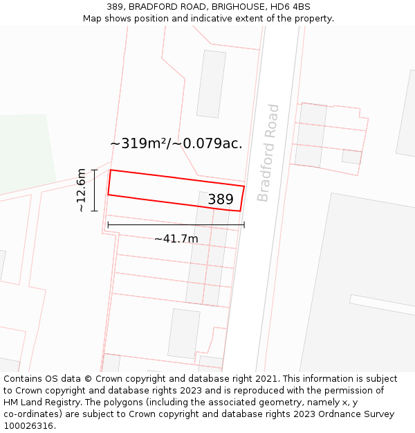 389, BRADFORD ROAD, BRIGHOUSE, HD6 4BS: Plot and title map