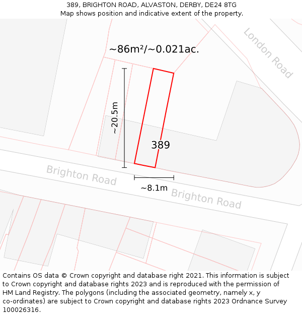 389, BRIGHTON ROAD, ALVASTON, DERBY, DE24 8TG: Plot and title map
