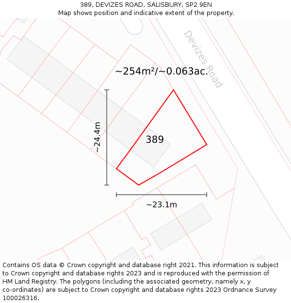 389, DEVIZES ROAD, SALISBURY, SP2 9EN: Plot and title map