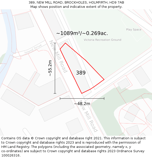 389, NEW MILL ROAD, BROCKHOLES, HOLMFIRTH, HD9 7AB: Plot and title map