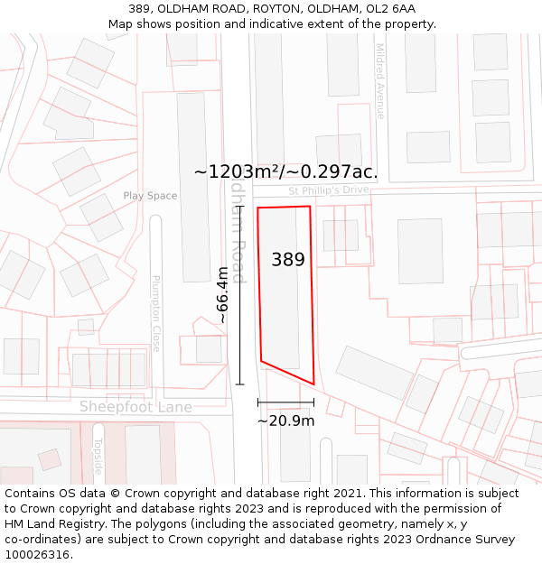 389, OLDHAM ROAD, ROYTON, OLDHAM, OL2 6AA: Plot and title map