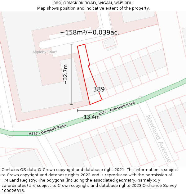 389, ORMSKIRK ROAD, WIGAN, WN5 9DH: Plot and title map