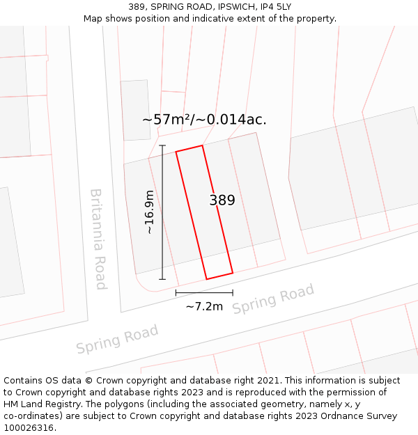 389, SPRING ROAD, IPSWICH, IP4 5LY: Plot and title map