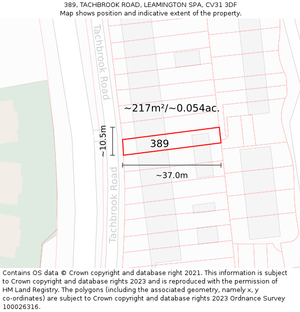 389, TACHBROOK ROAD, LEAMINGTON SPA, CV31 3DF: Plot and title map