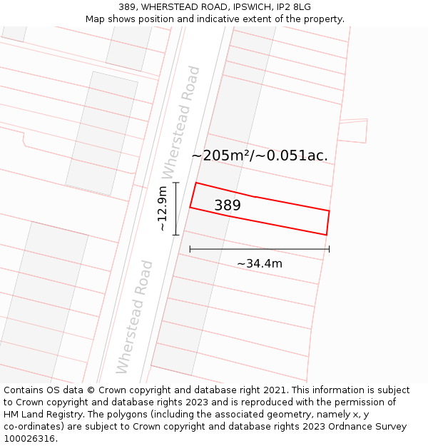 389, WHERSTEAD ROAD, IPSWICH, IP2 8LG: Plot and title map