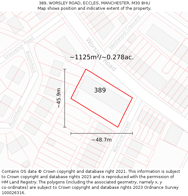 389, WORSLEY ROAD, ECCLES, MANCHESTER, M30 8HU: Plot and title map