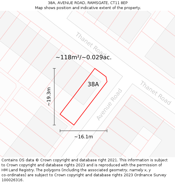 38A, AVENUE ROAD, RAMSGATE, CT11 8EP: Plot and title map