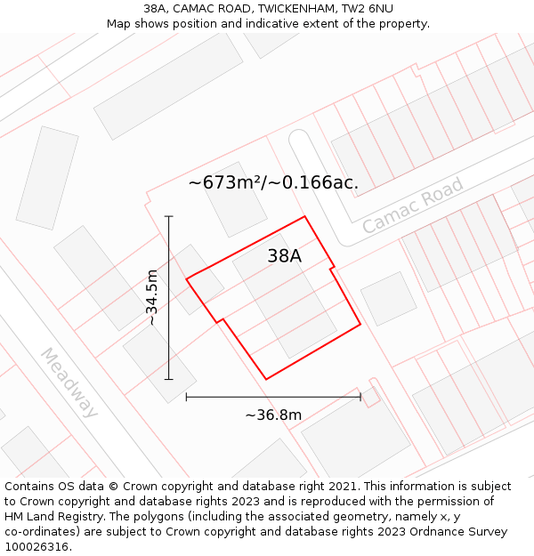 38A, CAMAC ROAD, TWICKENHAM, TW2 6NU: Plot and title map