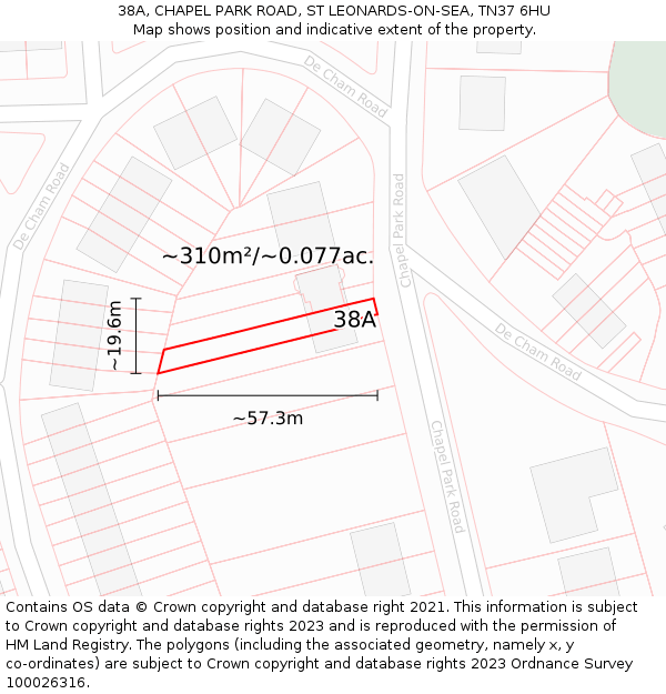 38A, CHAPEL PARK ROAD, ST LEONARDS-ON-SEA, TN37 6HU: Plot and title map