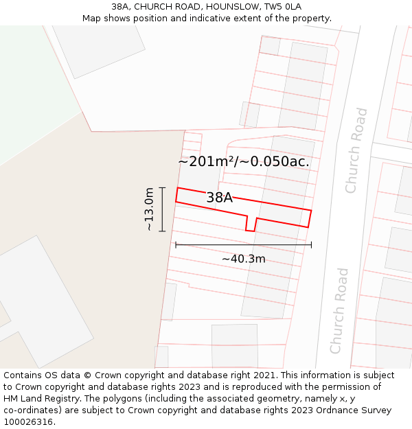 38A, CHURCH ROAD, HOUNSLOW, TW5 0LA: Plot and title map
