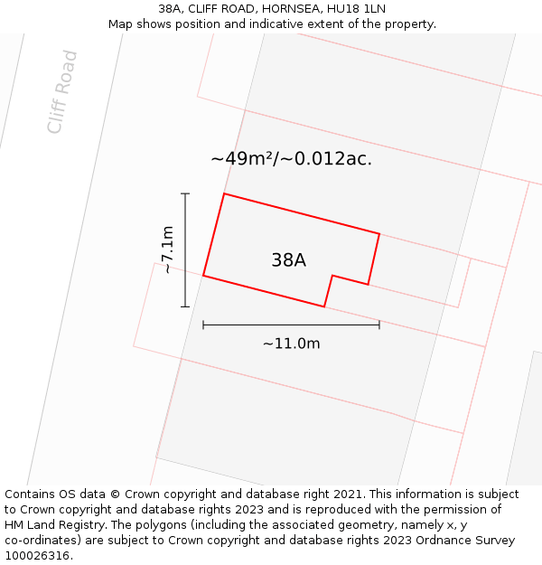 38A, CLIFF ROAD, HORNSEA, HU18 1LN: Plot and title map