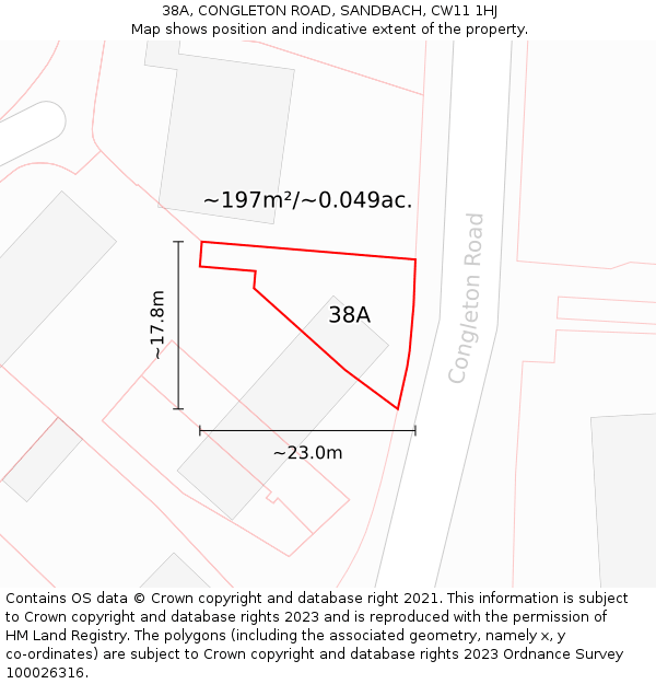 38A, CONGLETON ROAD, SANDBACH, CW11 1HJ: Plot and title map