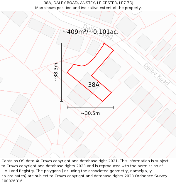 38A, DALBY ROAD, ANSTEY, LEICESTER, LE7 7DJ: Plot and title map