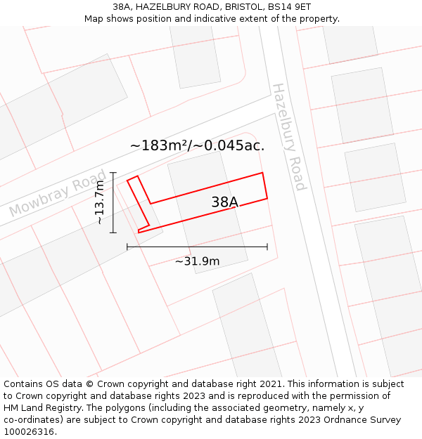 38A, HAZELBURY ROAD, BRISTOL, BS14 9ET: Plot and title map